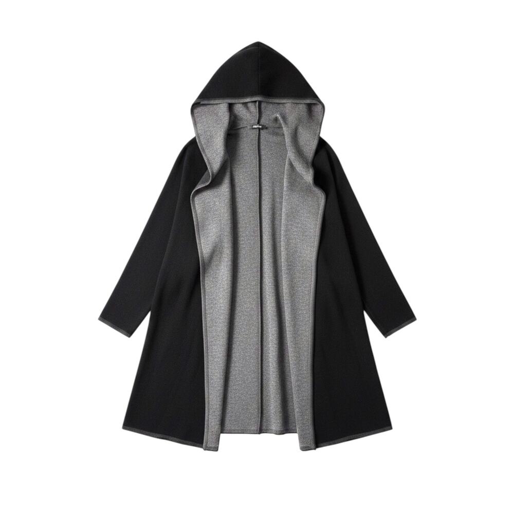 BNCI Blank Noir Hooded Open Cardigan Wool Blend, Size S, Black/ Gray